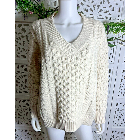 Moses Queen Linene Women’s Cream Cable Chunky Knit Sweater - Picture 1 of 10